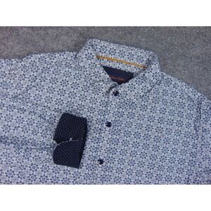 Gentlemen's Outfitters Shirt Mens Large Blue White Geometric Long Sleeve Casual